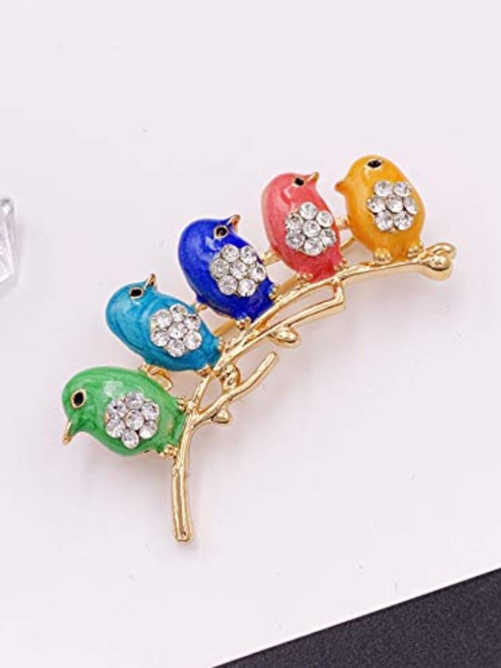 New - Cute Little Bird Multi Color Brooch Pin Crystal Gold Tone